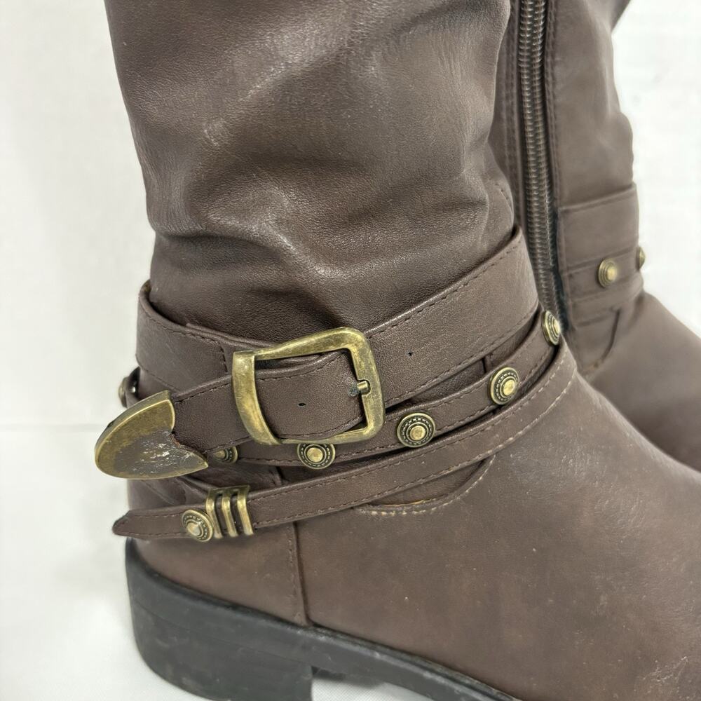 Dream Pairs Brown Knee High Moto Riding Boots 5.5 Harness Buckle Y2K Boho